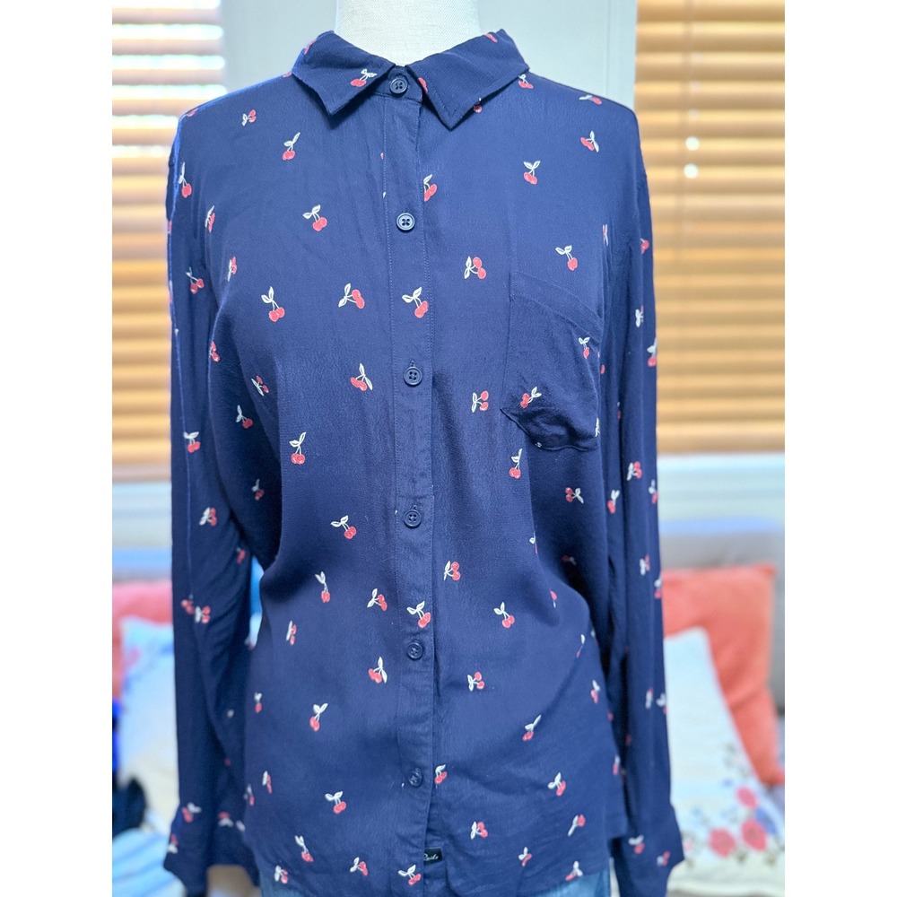 Rails Kate Navy Cherries Button Down Shirt Long Sleeve Large ANTH-901-615-347